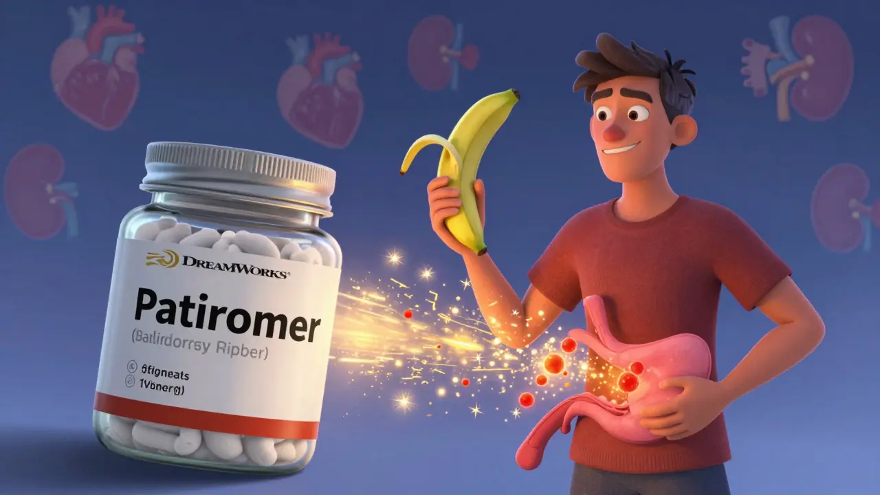 A magical potassium-binding powder neutralizing red potassium particles in the gut.