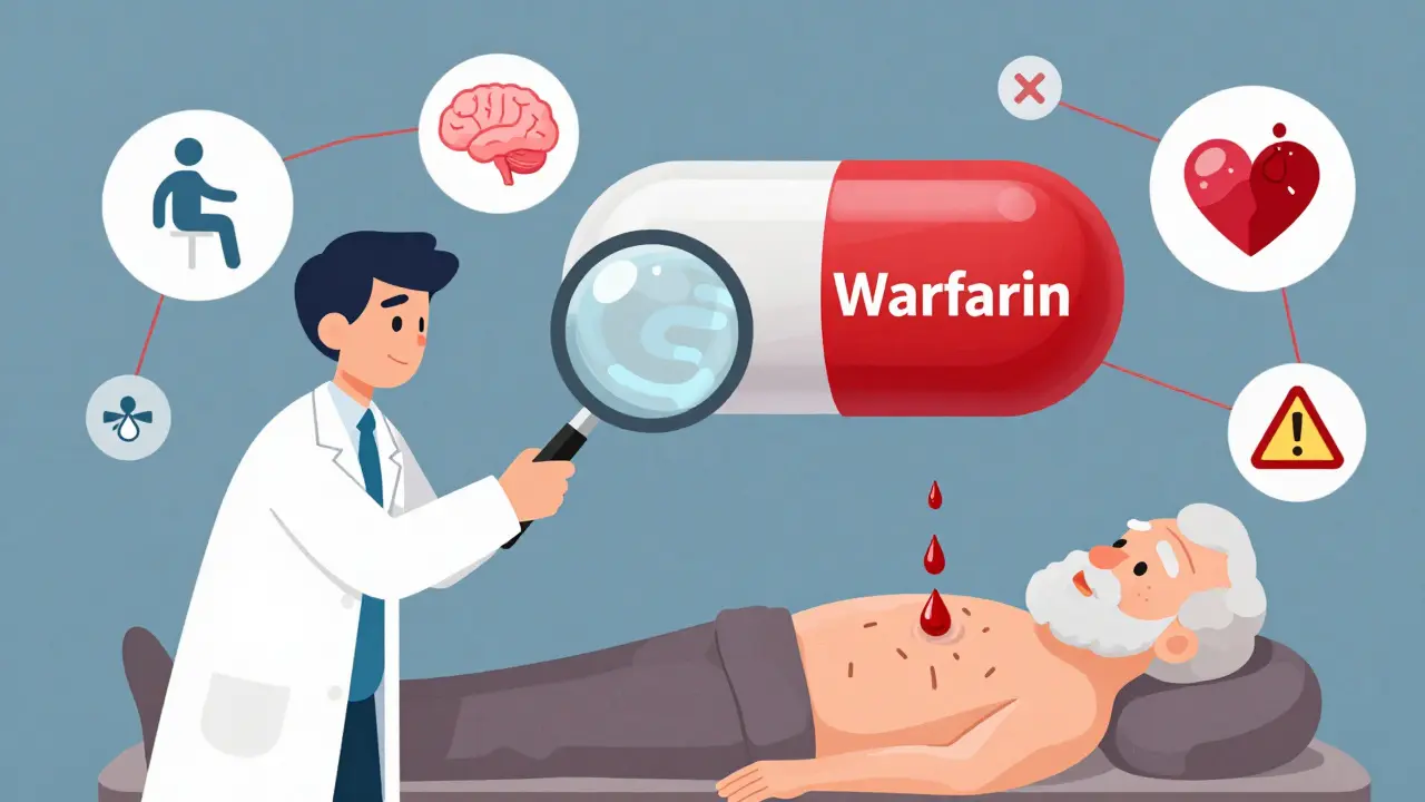 Pharmacist examining a giant pill with contrasting pathways in young vs. old bodies, highlighting drug buildup risks.