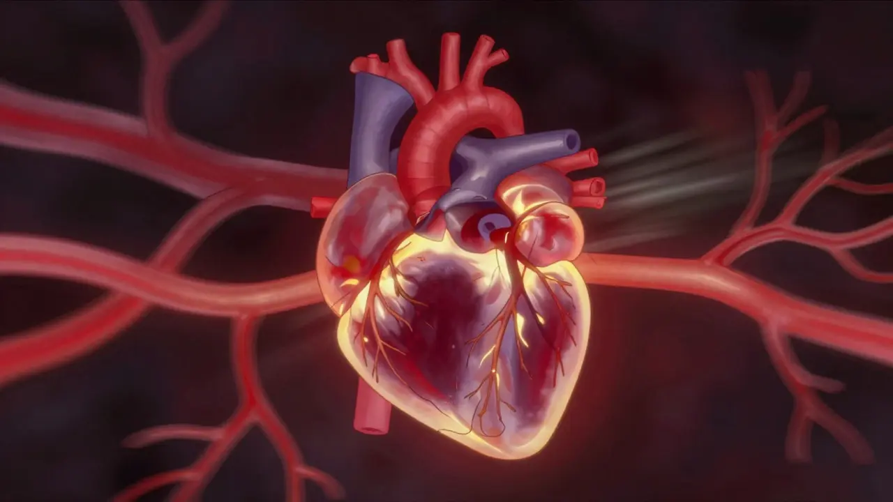 Stylized illustration showing heart under vascular constriction stress