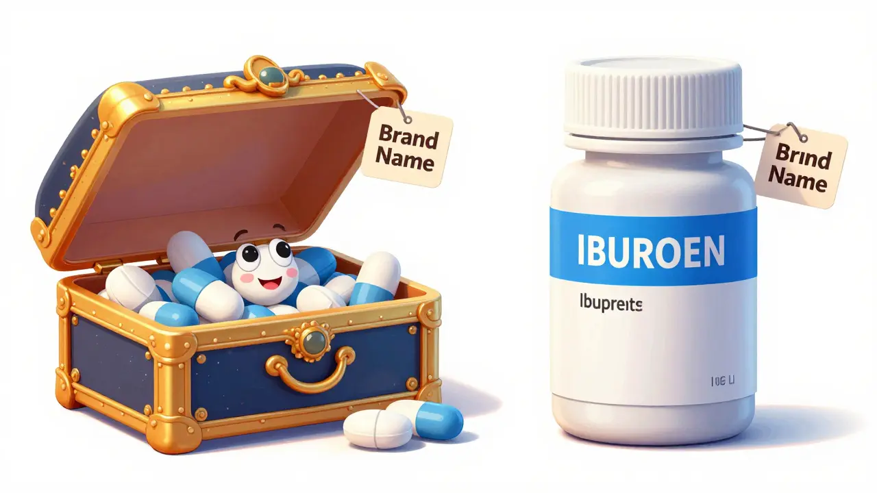 Comparison between a luxury brand medicine box and a budget generic bottle