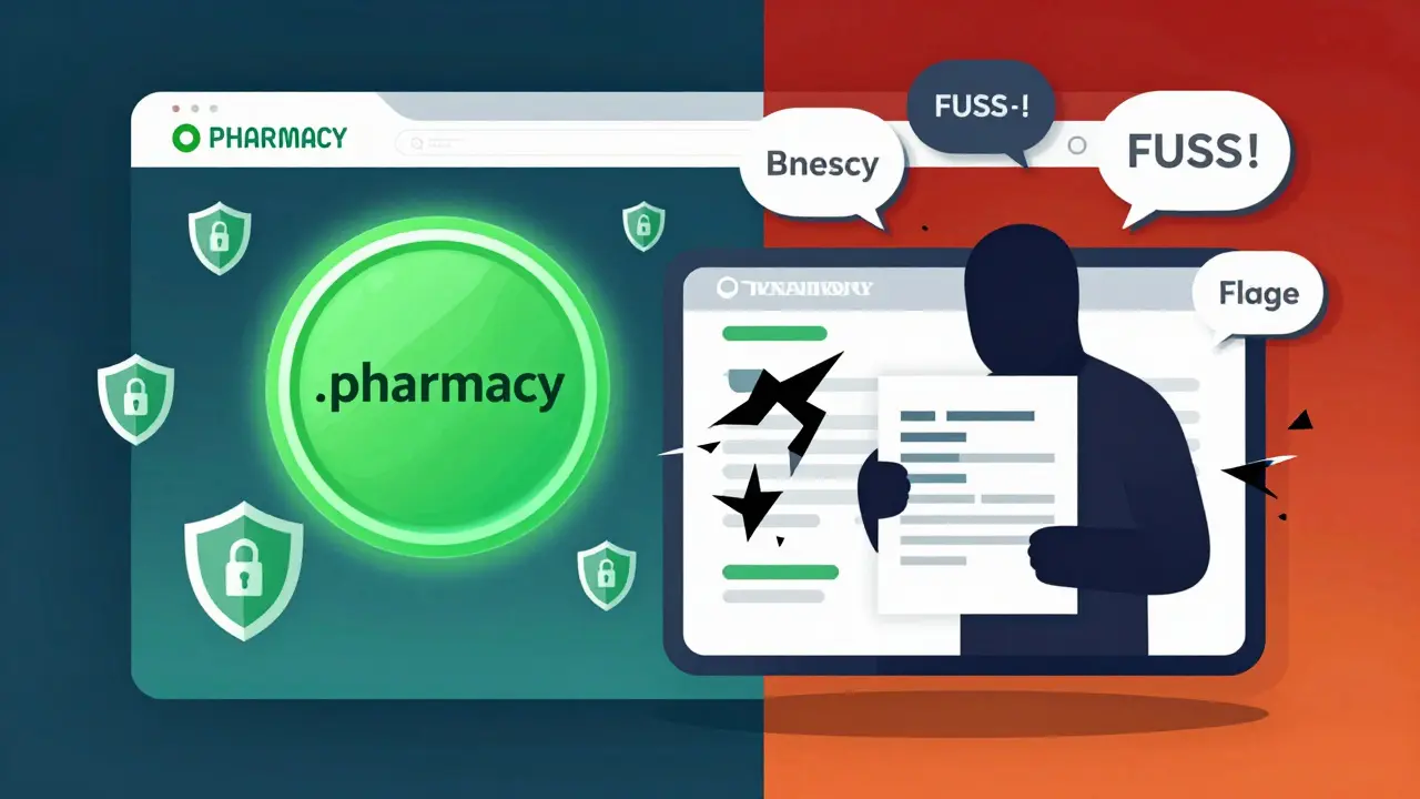 Comparison of secure .pharmacy site versus scam website