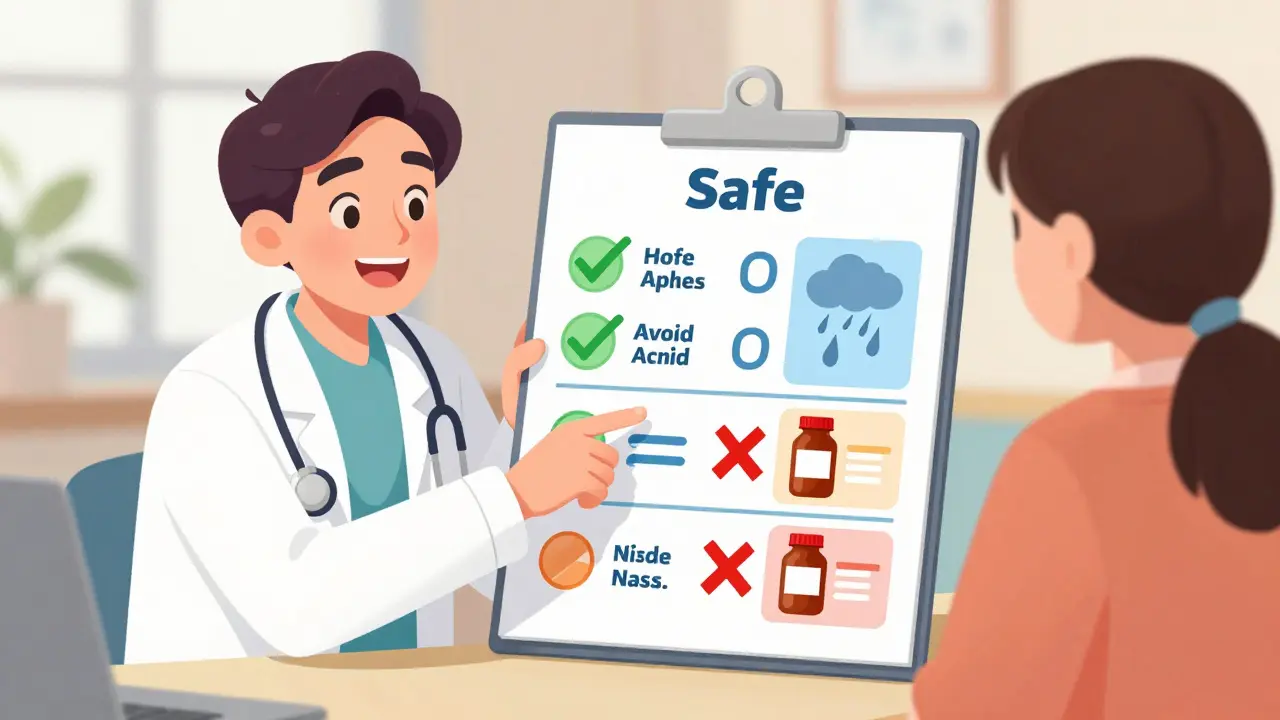 Doctor explaining safe vs unsafe meds to a patient
