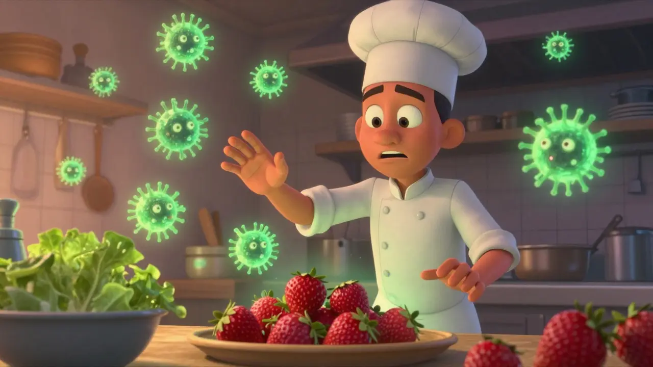 Food handler unknowingly spreading virus particles