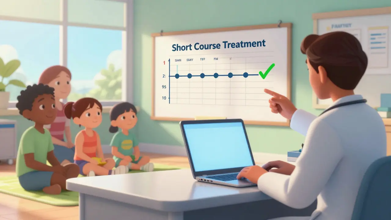 Healthcare provider educating parents on pediatric treatment