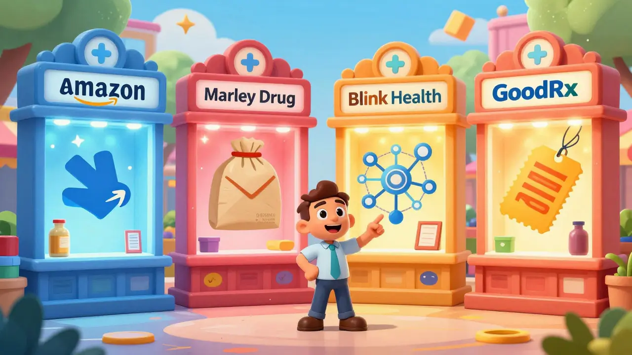 Illustration comparing four online pharmacy service options