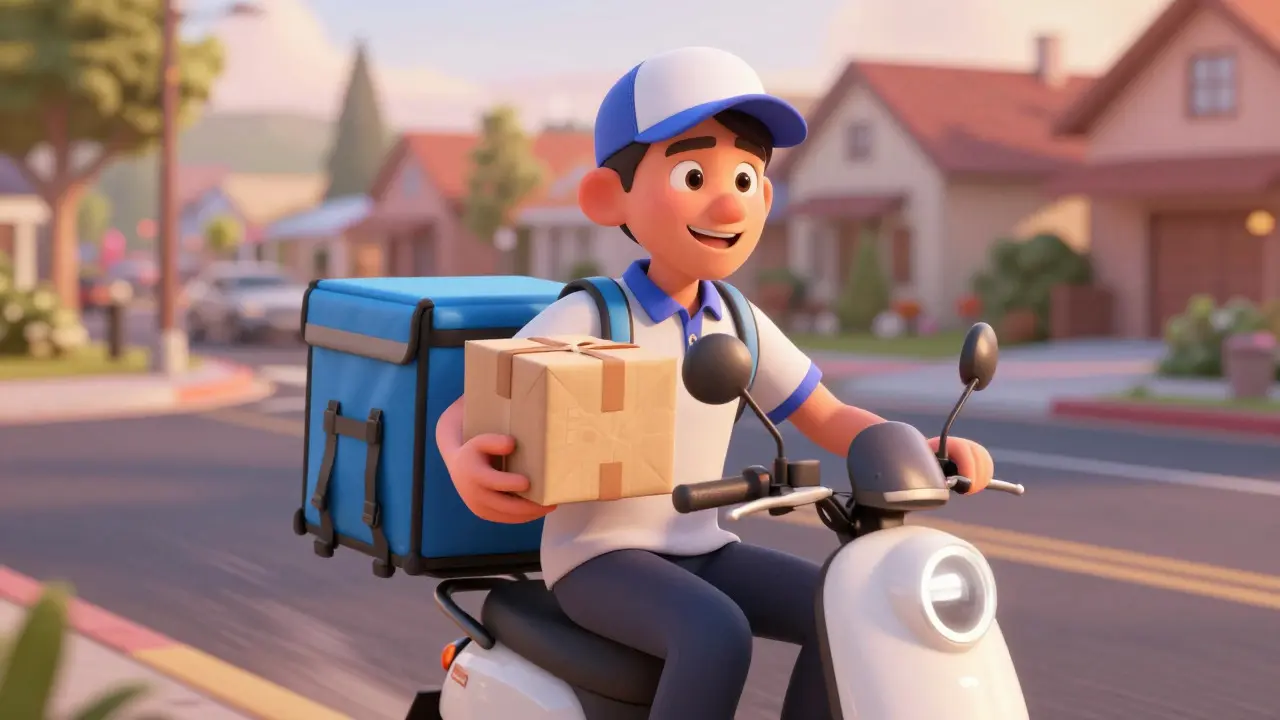 Delivery driver bringing medication package to customer home