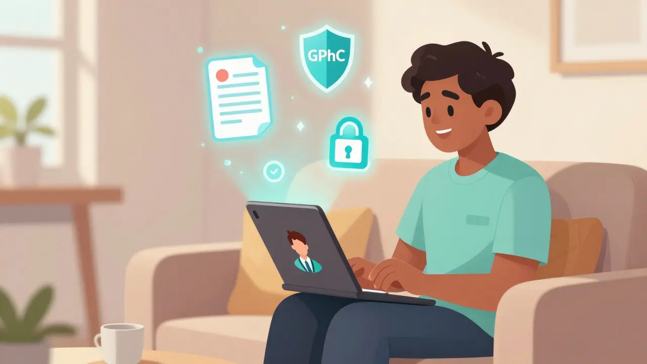Patient having a secure video consultation with a doctor online