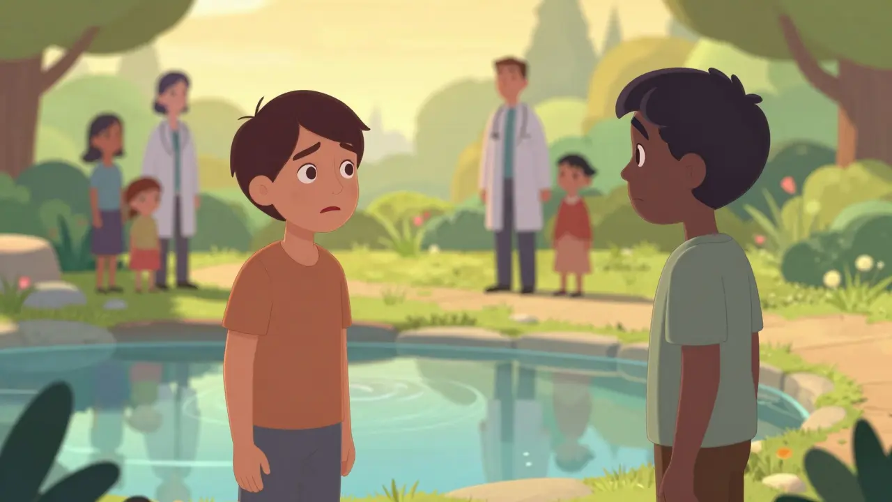 Patient reflecting on recovery and fear in DreamWorks style