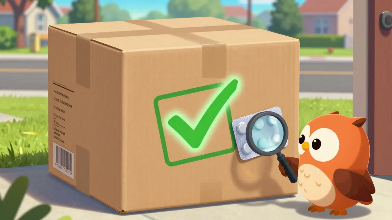 Verified medication package being inspected for authenticity