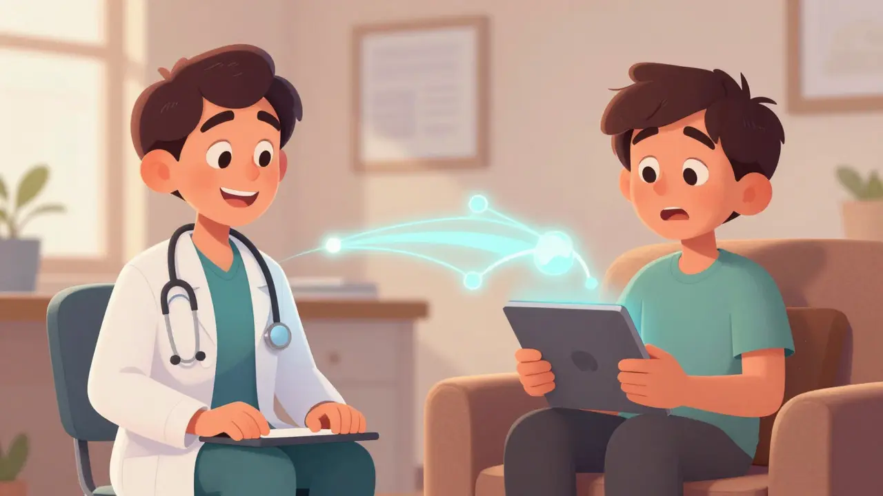 Illustration of a video call between a patient and an online doctor