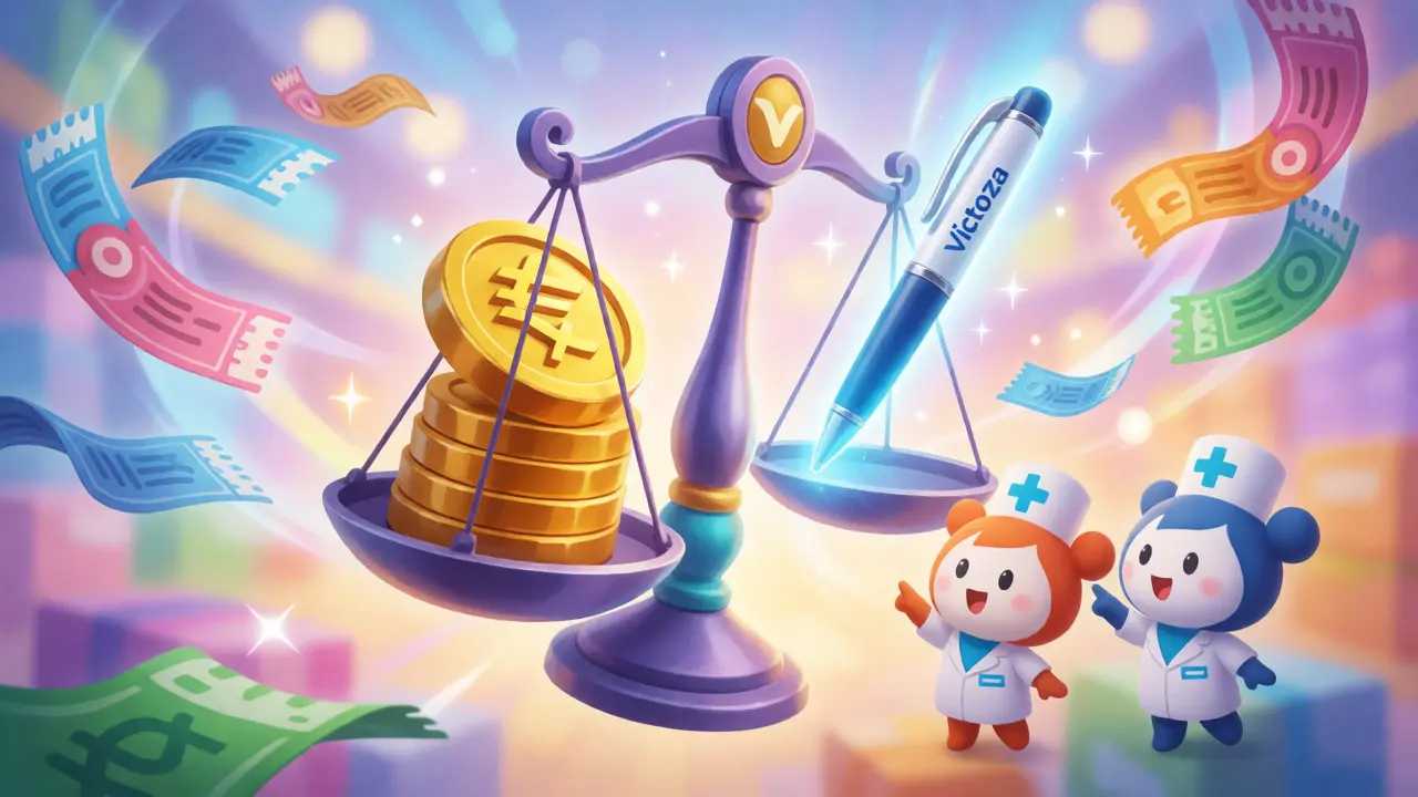 Whimsical scale balancing cost and Victoza pen with floating discount coupons